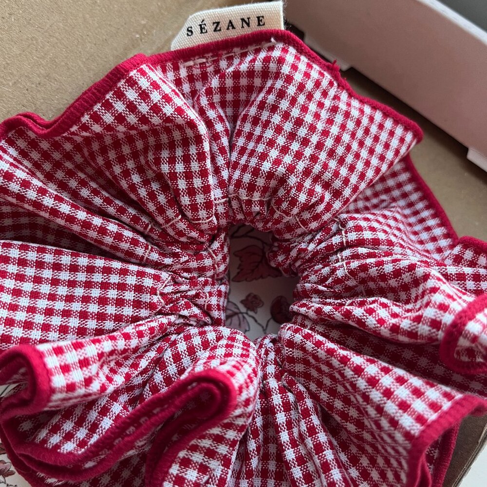 Sezane Red Gingham Hair Scrunchie